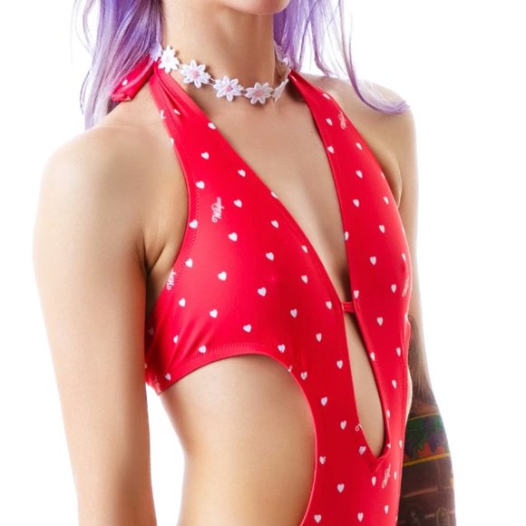 WILDFOX SWIM Pin-Up, Red, Monokini with White Heart Print in Small, Spring 2013 - Picture 6 of 8
